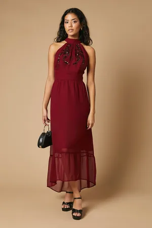 Oasis Womens Petite Occasion Embellished Halter Maxi Dress - - Size 12 UK