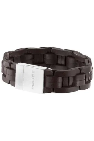Police : "ARIZONA" BROWN WEAVING LEATHER BRACELET - - One Size