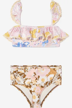 ZIMMERMANN Girls Pop Trim Frill Bandeau Bikini in - Size 10Y