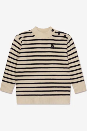 BONPOINT Boys Dantes Knitted Striped Jumper in Ivory - - Size 10Y