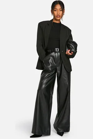Boohoo Womens Leather Look Wide Fit Trousers - - Size 6 UK