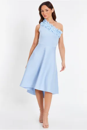 Quiz Womens One Shoulder Ruffle Skater Midi Dress - Size 16 UK