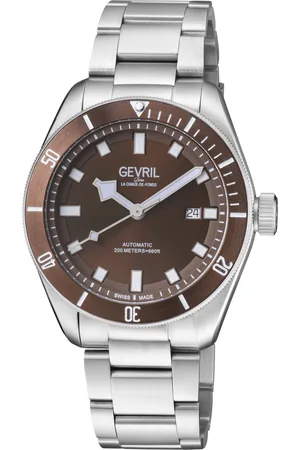 Gevril Mens Yorkville 48607 Sellita SW200, Swiss Automatic Brown Dial Stainless Steel Date Watch - Leather - One Size