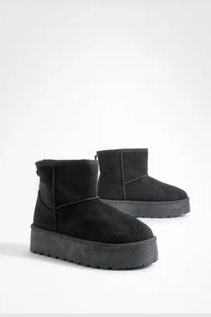 Boohoo Womens Wide Fit Platform Mini Cosy Boots - - Size UK 4