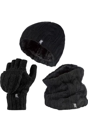Heat Holders Womens Thermal Winter Fleece Hat, Neck Warmer and Converter Gloves set - - One Size