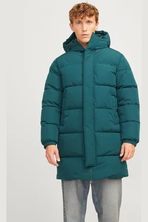 JACK & JONES Mens Long Line Puffer Coat Padded Zip Fastened Hooded - - Size Medium