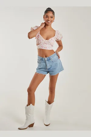 Pink Vanilla Womens Sweet Heart Cut Out Broderie Crop Top - Size 12 UK