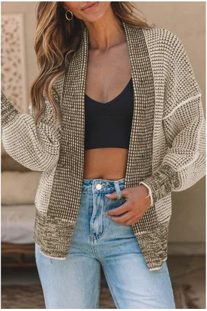 Azura Exchange Womens Apricot Chunky Waffle Knit Oversized Collar Cardigan - - Size 2XL