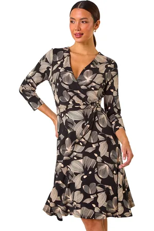 Roman Womens Floral Print Wrap Front Stretch Dress - - Size 18 UK