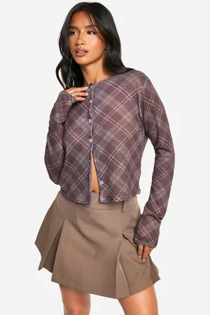 Boohoo Womens Petite Check High Neck Cardigan - - Size 6 UK