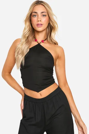 Boohoo Womens Beaded Strap Halterneck Crop Top - Cotton - Size 16 UK