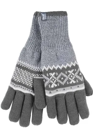 Heat Holders Mens Striped Nordic Fairisle Zig Zag Knitted Fleece Lined Warm Gloves - - Size X-Small/Small