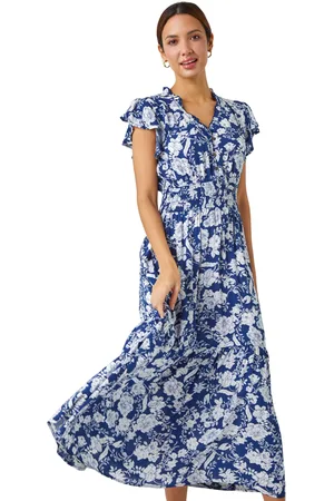 Roman Womens Floral Print Frill Detail Midi Dress - - Size 20 UK