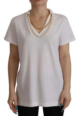Dolce & Gabbana WoMens Necklace Embellished Neckline T-shirt Top material_cotton - Size IT 40 (Womens)