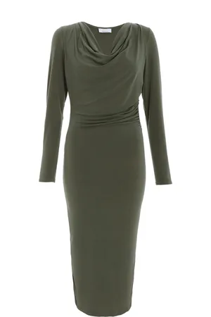 Quiz Womens Khaki Cowl Neck Bodycon Midi Dress - Nylon - Size 8 UK