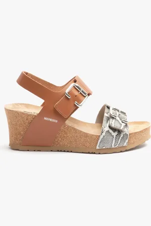 Mephisto Womens LISSANDRA Ladies Leather Wedge Sandals Camel/Python - - Size UK 7