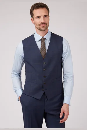Racing Green Mens Dark With Tan Overcheck Waistcoat - Size 44 Regular