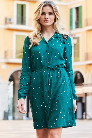 Sosandar Womens Forest Ditsy Floral & Lace Shirt Dress - Size 10 UK