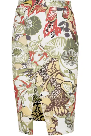 Conquista Womens Floral Cotton Pencil Skirt in Earthy Shades - - Size Medium
