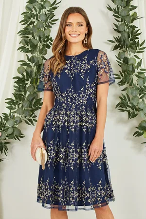 Yumi Womens Embroidered Mesh Prom Dress - Size 10 UK