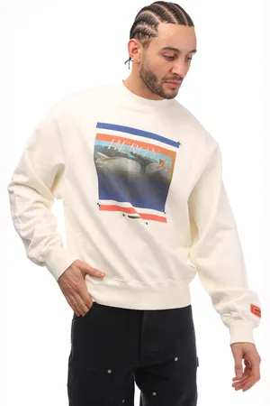 Heron Preston Mens Misprinted Crewneck Sweatshirt in White Navy - - Size 2XL
