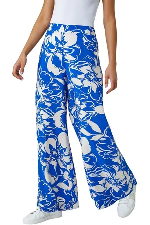 Roman Womens Floral Print Elastic Waist Wide Leg Trousers - - Size 20 UK