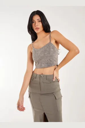 Pink Vanilla Womens Stone Washed Stretch Crop Top - - Size Medium