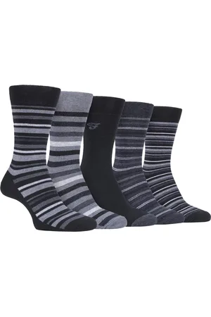 Farah 5 Pack Mens Thin Breathable Classic Striped Patterned Soft Top Cotton Dress Socks - FCS271BLKCHA (Striped) - - Size UK 6-11