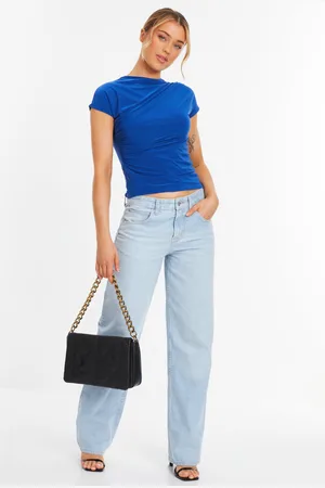 Quiz Womens Royal Blue Wrap High Neck Top - - Size 14 UK