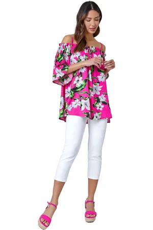 Roman Womens Tropical Cold Shoulder Bardot Top - - Size 10 UK