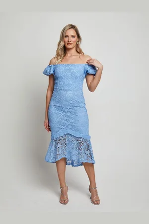 Chi Chi London Womens Bardot Premium Lace Peplum Midi Dress in - Size 6 UK