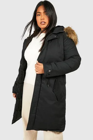 Boohoo Womens Plus Faux Fur Trim Parka Coat - - Size 18 UK