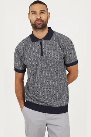 Brave Soul Mens Short Sleeve Jaquard Knitted Polo Shirt - Size Medium