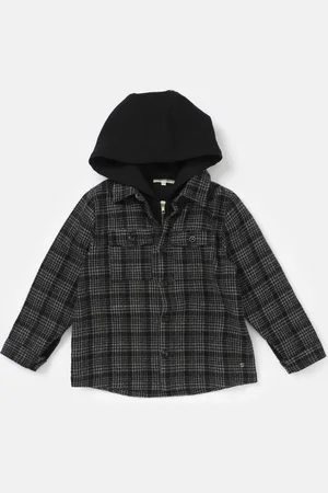 Angel & Rocket Boys Hampy Check Hooded Shirt - - Size 9Y