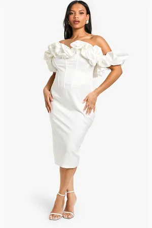 Boohoo Womens Plus Volume Off The Shoulder Midi Dress - - Size 18 UK