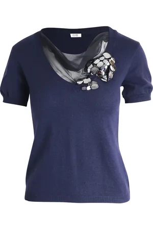 Moschino Pre-owned Womens Embellished Knit Top in Navy Blue Wool Wool (archived) - Size Medium