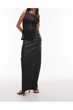 Topshop Womens denim comfort stretch maxi skirt in coated - Size 6 UK