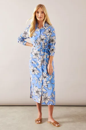wallis Womens Floral Button Through Belted Shirt Dress viscose - Size 20 UK