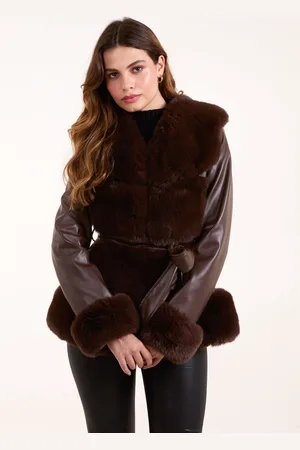 Blue Vanilla Womens Panel Faux Fur Pu Belted Coat - - Size 12 UK