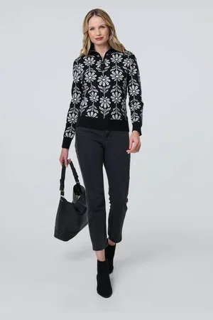 Izabel London Womens Floral Zip Neck Long Sleeve Pullover - Size Small