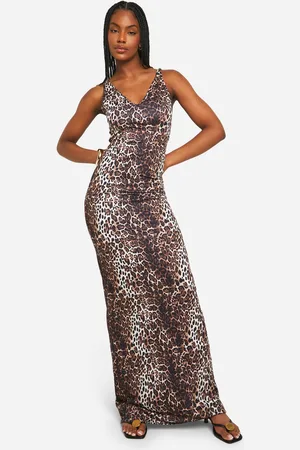 Boohoo Womens Tall Leopard Print V Neck Maxi Dress - - Size 10 UK