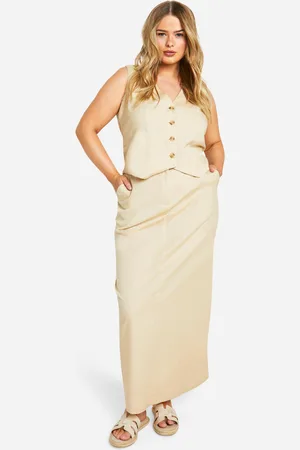 Boohoo Womens Plus Linen Look Printed Maxi Skirt - Cotton - Size 16 UK