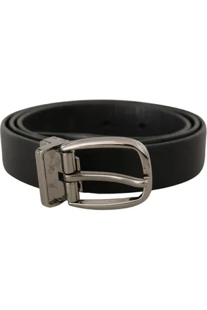 Dolce & Gabbana Mens Leather Chrome Logo Metal Buckle Belt - Size 90 cm