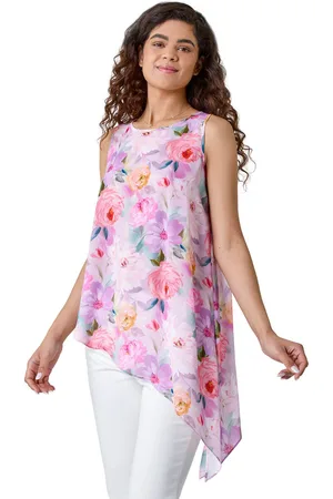 Roman Womens Floral Asymmetric Top - - Size 10 UK