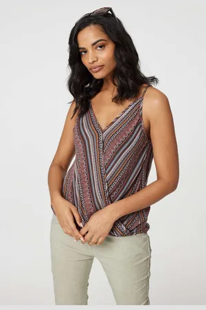 Izabel London Womens Stripe Print Faux Wrap Cami Top - Size 8 UK