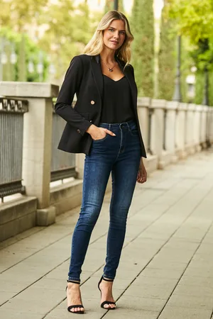 Sosandar Womens Grace Dark Indigo Skinny Jeans - Cotton - Size 6 Short