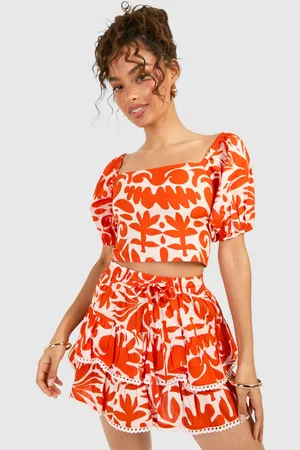 Boohoo Womens Abstract Cotton Backless Crochet Trim Crop Top - - Size 12 UK