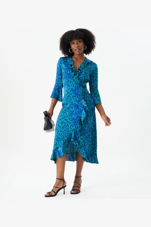 Gini London Womens Animal Print Ruffle Wrap Dress - - Size 12 UK