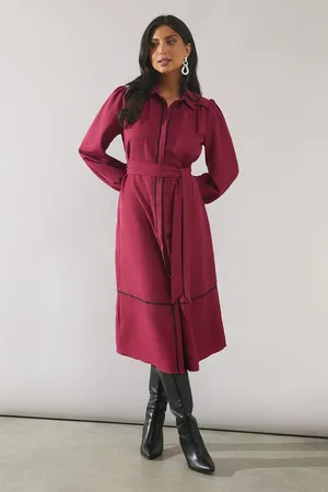 wallis Womens Contrast Piping Tie Waist Shirt Dress - - Size 14 UK