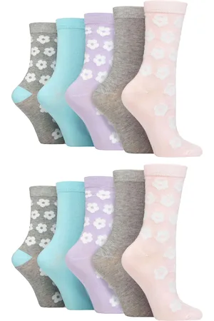 Wild Feet Womens - 10 Pack Ladies Bamboo Crew Socks with Dots, Leopard & Floral Pattern - - Size UK 4-8